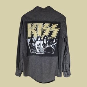 Upcycled KISS Gray Casual Button Down Shirt